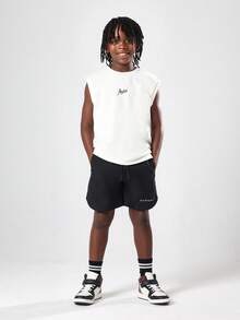 SUMWON Drawstring Shorts Mid Thigh Length Casual Summer Sport Running Basketball Beach Performance Shorts With Side Pockets For School Exercise Daily Wear - Black - View 3