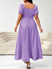 Solflare 大码女式紫丁香色短袖休闲系带前腰收腰优雅度假连衣裙，适合婚礼宾客，春夏季 - 紫丁香色 - 查看 2