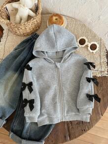 Sweatshirt Berkerudung dengan Hiasan Pita untuk Bayi Perempuan & Balita Perempuan, Cocok untuk Dipakai Sehari-hari, di Musim Gugur/Musim Dingin - Grey - View 2