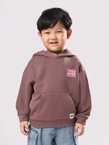 SUMWON 常规款童装男童东京日本印花连帽衫街头风秋冬休闲摩托俱乐部套头连帽卫衣汽车设计日常穿着度假服饰 - 棕色 - 查看 2