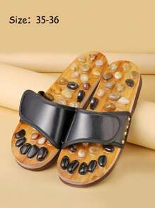 SHEIN 男士足部穴位按摩拖鞋，中医针灸按摩旋转足部按摩鞋，男女适用（每双拖鞋上的鹅卵石略有不同） - 黑色 - 查看 13