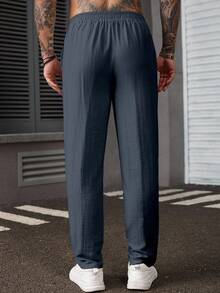 Manfinity Homme Pantalones casuales de hombre de unicolor, cómodos y transpirables, sueltos para uso diario, para otoño - azul real - Ver 2