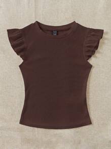 Soleia 2pcs Ribbed Fabric Round Neck Cap Sleeve Fitted T-Shirt Set, Cute, Suitable For Summer Suitable For Going Out - Multicolor - View 8