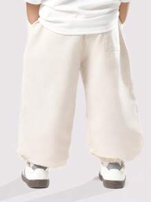 SUMWON 男童亚麻套穿裤，弹力踝部束口设计，休闲宽松版型，适合春秋日常穿着，舒适百搭，秋冬皆宜。 - 杏色 - 查看 2