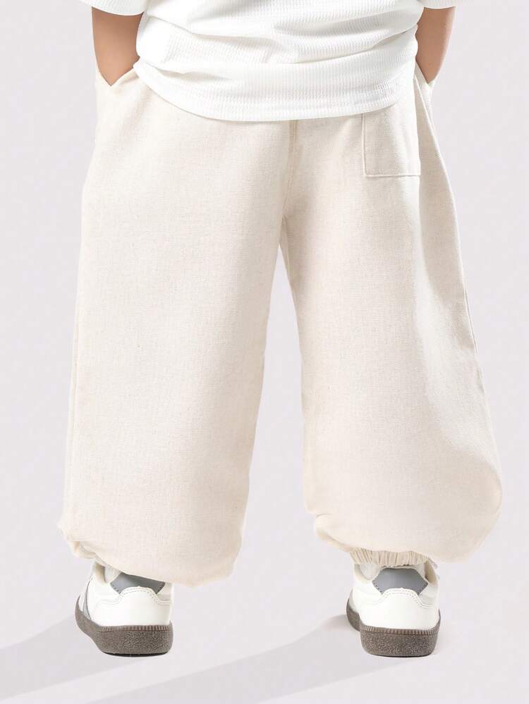 Linen Pull On Pants With Elastic Ankles And Drawstring