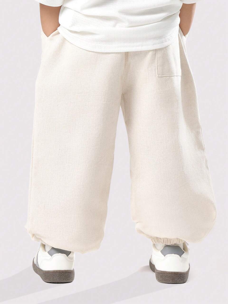 Pantalon en lin à enfiler avec chevilles élastiques et cordon de serrage