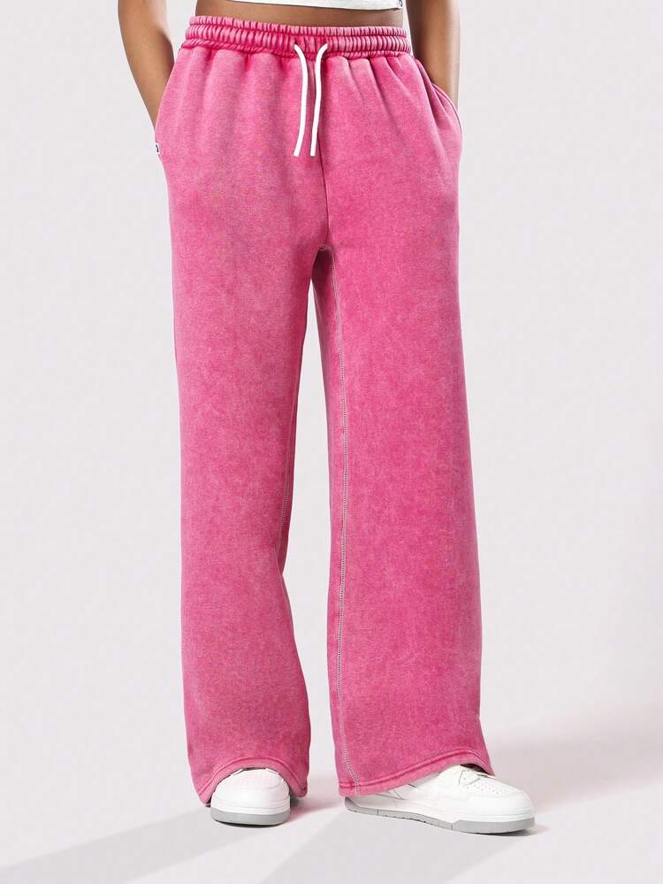 Wide Leg Fleece Sweatpants With Somwon Text Design