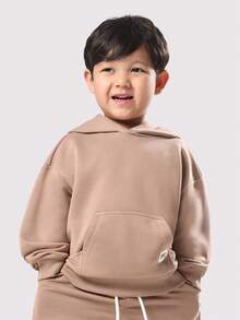 SUMWON 儿童必备舒适抓绒连帽卫衣运动裤套装秋冬两件套慢跑服，适合儿童和幼儿度假穿着 - 棕色 - 查看 3