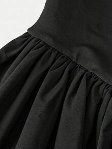 SHEIN 女童优雅方领泡泡袖长袖纯黑色迷你连衣裙 - 黑色 - 查看 6