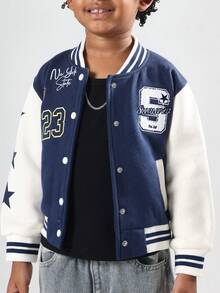 SUMWON Toddler Boys Brooklyn Varsity Bomber Jacket Letter Graphics New York State Number 23 Casual Baseball Outerwear With Stars And Stripes