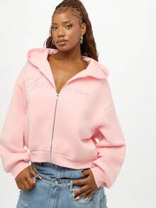 SUMWON WOMEN Full Zip Hoodie Cropped Sweatshirt With Drawstring Adjustable Hood Cozy Loungewear Pastel Fall Winter Essential Streetwear
