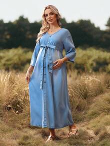 SHEIN Maternity Casual Front Button Denim Dress