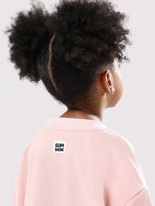 SUMWON Oversized Kids Crew Neck Sweatshirt Logo Print Long Sleeve Casual Pullover Ribbed Cuffs Winter Fall Streetwear - Pink - View 4