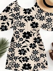 INAWLY Solva Plus Size Summer Casual Floral Print Cold-Shoulder Top