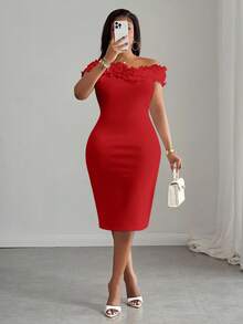 Slaydiva Elegantes weißes figurbetontes Partykleid mit V-Ausschnitt, Rüschen und Schulterausschnitt, geeignet für Frühling/Sommer - Party