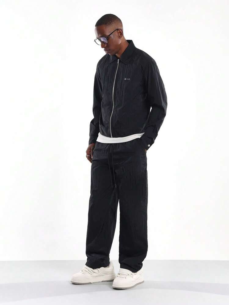 Nylon Harrington Jacket With Wide Leg Pants