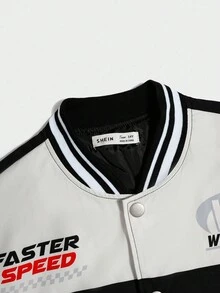 SHEIN Teen Boys Street Wear Bomber Jacket Biker Jacket Cool Letter Racing & Number Printed Zipper Jacket With Long Sleeves Haut Casual Comfortable Versatile Loose Fit Printed Jacket Baseball Jacket Fall Autumn And Winter - Multicolor - View 7