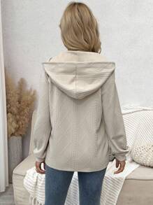 SHEIN 孕妇纽扣式抽绳插肩袖运动衫，适合冬季孕妇穿着 - 杏色 - 查看 2