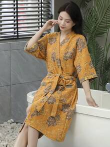 SHEIN 1件 复古图案浴袍 粉色/紫色/蓝色/绿色 纯棉纱布浴袍 纯棉纱布浴袍 夏季浴袍 吸水速干 女士浴袍 可穿戴浴巾 春夏睡衣 双层纱布 粉色/紫色/蓝色/绿色 浴室用品 家居用品 - 彩色 - 查看 36