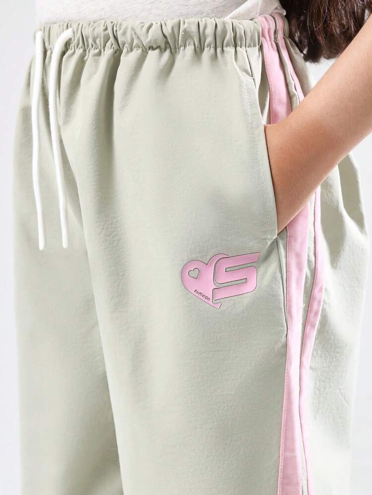 Nylon Wide Leg Pants With Retro Side Stripes