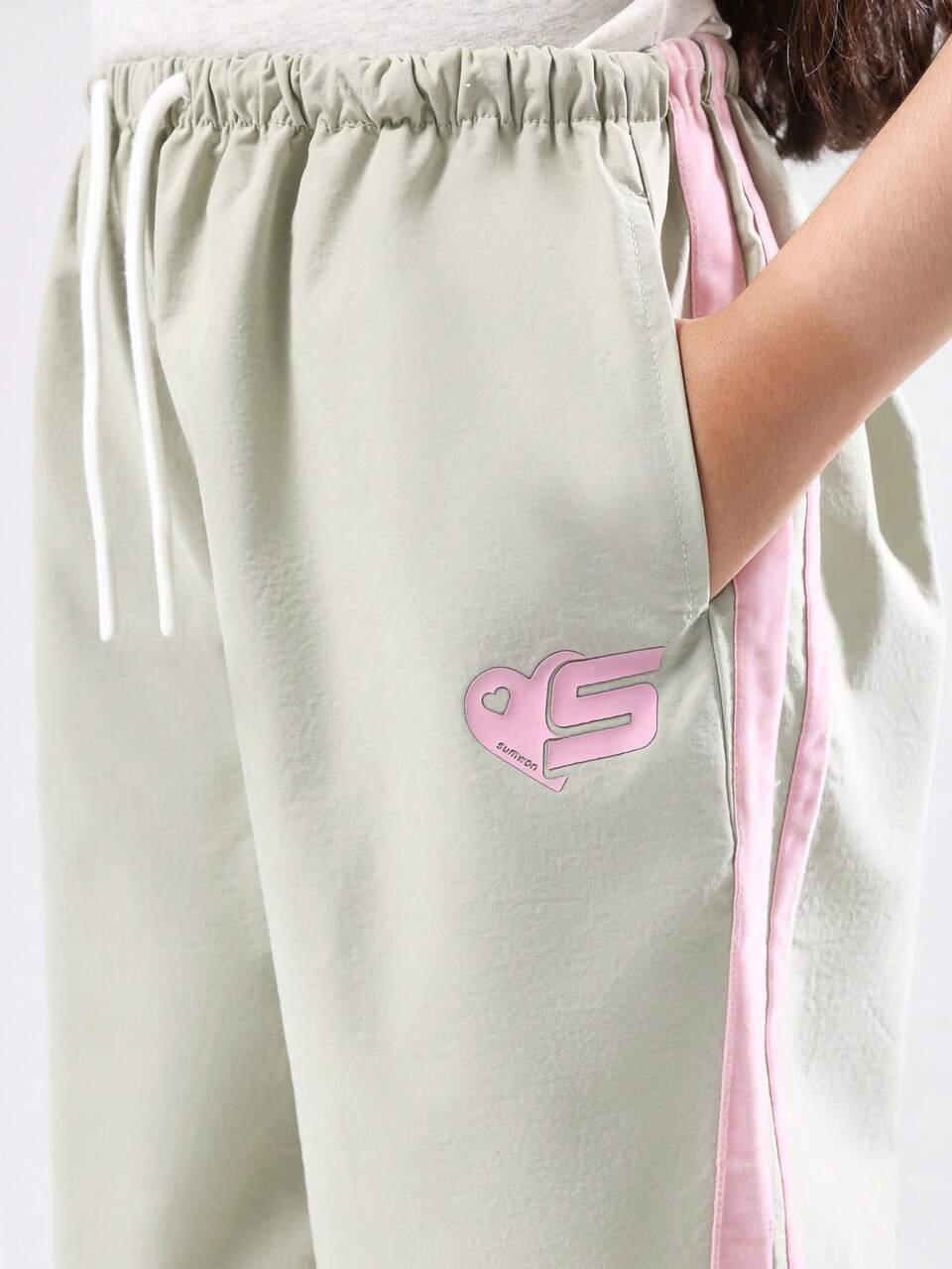 Nylon Wide Leg Pants With Retro Side Stripes