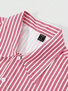 Manfinity EMRG 男士条纹短袖衬衫和短裤套装，衬衫有胸袋，配套条纹短裤有松紧腰带和侧袋，超大宽松版型，休闲街头风格，适合年轻男士，男朋友/丈夫礼物，情侣装男士条纹两件套男士条纹套装男士夏季套装男士条纹短款套装2件套男士短款套装 - 彩色 - 查看 6