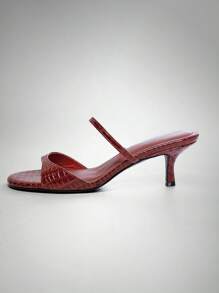 SHUZIA Women's Minimalist Round Toe Mule Heel Sandals - Red - View 5