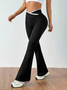 Dewbera 无缝高弹力运动健身瑜伽裤，阔腿 - 黑色 - 查看 4