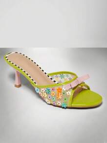 SHUZIA Mule da donna con tacco a spillo in rete, con decorazione floreale e fiocco - Multicolore - Visualizzare 5