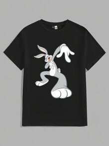 Looney Tunes X Manfinity Manfinity Joysei 男士卡通图案黑色圆领短袖T恤 - 黑色 - 查看 2