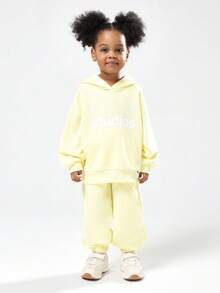 SUMWON Kids Studios Logo Sweatshirt Co-Ord Set Matching Hoodie And Joggers Two Piece Outfit Casual Fall Winter Wear - Yellow - View 8
