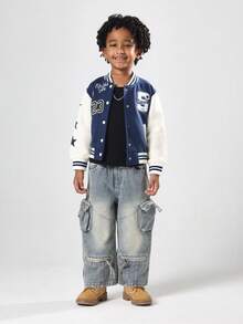 SUMWON Pantalones vaqueros cargo de pierna ancha para niños, de ajuste holgado, estilo urbano de moda, con múltiples bolsillos con cremallera, lavado vintage ligero, máximo confort para uso diario, para otoño e invierno - Azul - Ver 3