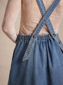 WESTFADE 肩带可调节肩带休闲棉混纺牛仔背带连衣裙返校可爱秋季夏季乡村音乐会 - 中等水洗藍 - 查看 5