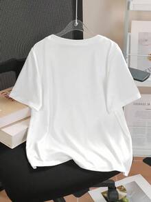 SHEIN T-shirt ajusté décontracté avec lettres brodées pour femmes, été - Blanc - Voir 2