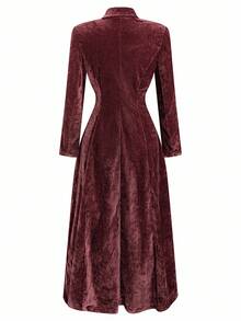 SHEIN Clasi 大码女式夹克，休闲中式风格，适合派对、聚会、街头、度假、圣帕特里克节、复活节、情人节、圣诞节、感恩节、舒适、宽松、百搭、修身、春夏、独立日 - 酒紅色 - 查看 2