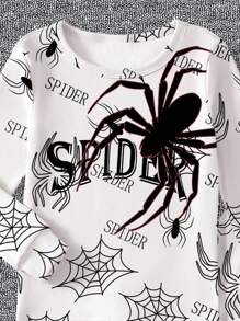Tween Boys Spider Print Snug Fit Long Sleeve Top And Pants 2 Pieces Pajama Set, Stretchy Slim Fit, Suitable For Spring/Autumn Snug Fit Pajamas Fall Winter - White - View 3