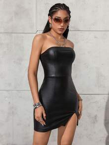 SHEIN Unity 优雅露肩修身女式休闲连衣裙 - 黑色 - 查看 4
