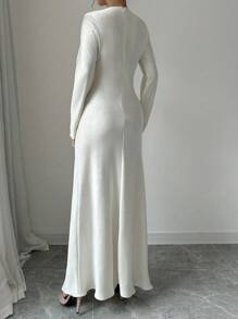 Selianne Elegant Spring & Autumn Round Neck Fish-Tail Long Dress Maxi Women Outfit Fall Cloth For Women - Champagne - View 2