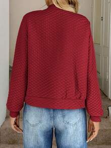 Easowa 女士绗缝纹理面料棒球夹克，休闲通勤优雅户外运动家居舒适秋冬红色绗缝夹克女式红色拉链夹克女式绗缝飞行员夹克女式轻便红色夹克女式休闲红色夹克，秋季 - 紅色 - 查看 2