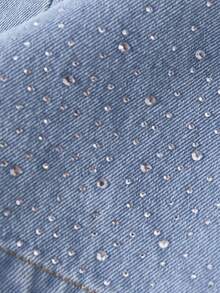 2 件套年轻女孩休闲舒适时尚度假风格牛仔裤和无袖短款上衣，柔软轻便，夏季 - 淺色水洗藍 - 查看 9