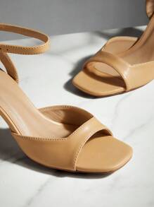 SHUZIA 女士深裸色/银色透明带露趾小猫跟凉鞋，适合派对和晚会 - 杏色 - 查看 4