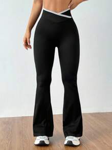 Dewbera 无缝高弹力运动健身瑜伽裤，阔腿 - 黑色 - 查看 8