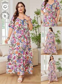 Lacomfia Đầm Maxi Ả Rập Dài Tay Ngắn Rộng Rãi Thường Ngày Cho Nữ Cỡ Lớn - Nhiều màu - Xem 1