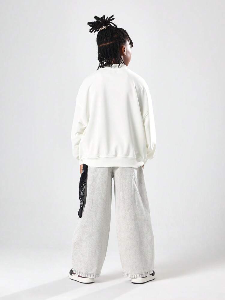 브랜드 로고가 있는 클래식 화이트 크루넥 스웨트셔츠