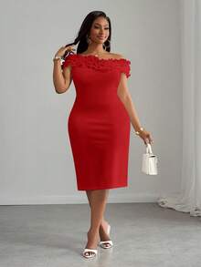 Slaydiva Elegantes weißes figurbetontes Partykleid mit V-Ausschnitt, Rüschen und Schulterausschnitt, geeignet für Frühling/Sommer - Party