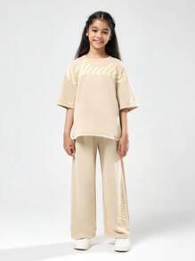 SUMWON Oversize T-Shirt Pants Set Kids Casual Two Piece Style Wear Fall Winter Matching Outfit Comfortable Streetwear