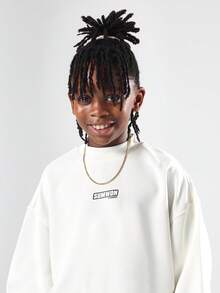 SUMWON Basic White Pullover Sweatshirt Long Sleeve Casual Crewneck Cotton Blend Winter Fall Streetwear Fashion Classic School College Essential Unisex Everyday Wear