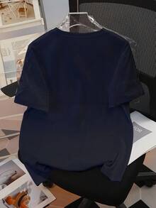 SHEIN 大码宽松心形刺绣女式 T 恤 - 藏蓝色 - 查看 2