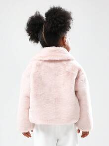 SUMWON 儿童冬季泰迪熊夹克毛绒皮草外套柔软毛茸茸外套配粉色蝴蝶结配饰正式特殊场合派对婚礼女孩时尚 - 粉色 - 查看 2