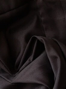 SHEIN Tall CURVE 加大码纯色阔腿优雅褶皱修身百搭短裤 - 黑色 - 查看 5